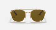 Ray-Ban sunglasses with gold-tone frame and dark brown lenses, front view