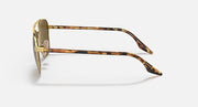 Ray-Ban sunglasses with gold-tone frame and tortoise-pattern temples, side view