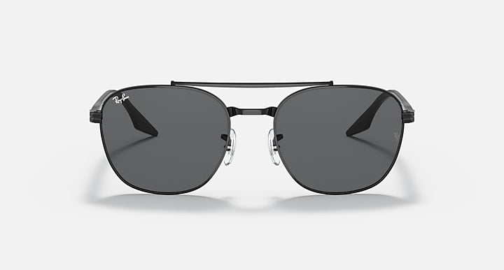 Round sunglasses with dark gray lenses and black metal frame, front view