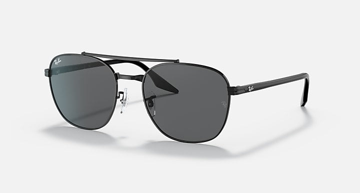 Ray-Ban RB3688 round sunglasses with dark gray lenses and black metal frame