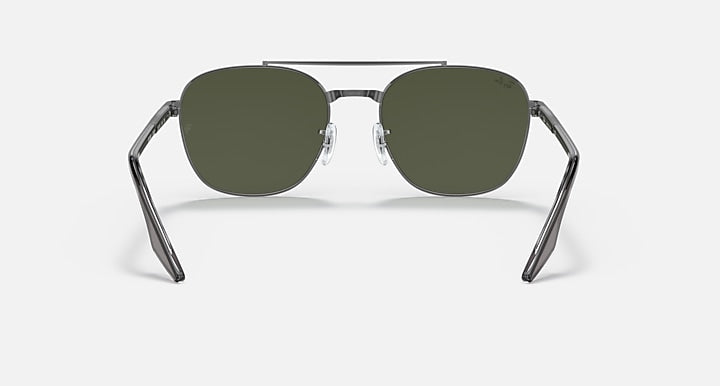 Ray-Ban sunglasses with gunmetal-tone frame and dark green lenses, front view