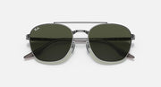 Ray-Ban sunglasses with gunmetal-tone frame and dark green lenses, front close-up