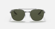 Ray-Ban sunglasses with gunmetal-tone frame and dark green lenses, front view