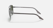 Ray-Ban sunglasses with gunmetal-tone frame and dark green lenses, side view