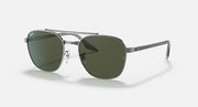 Ray-Ban sunglasses with gunmetal-tone frame and dark green lenses, metal temples