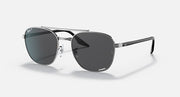 Ray-Ban RB3688 round sunglasses, black frame with dark lenses, 3/4 view