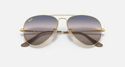 Ray-Ban aviator sunglasses with gold metal bridge and mirrored dark lenses