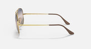 Aviator sunglasses in gold metal with temple detail and mirrored lenses