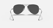 Ray-Ban aviator metal sunglasses with dark lenses and gunmetal frame, front full view
