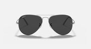 Ray-Ban aviator metal sunglasses with dark lenses and gunmetal frame, front view