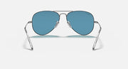 Ray-Ban aviator metal sunglasses with blue mirrored lenses and silver-tone bridge detail
