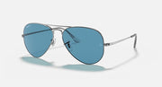Ray-Ban aviator metal sunglasses with blue mirrored lenses and silver-tone frame