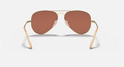 Ray-Ban aviator metal sunglasses with brown lenses and gold frame, front full-frame view