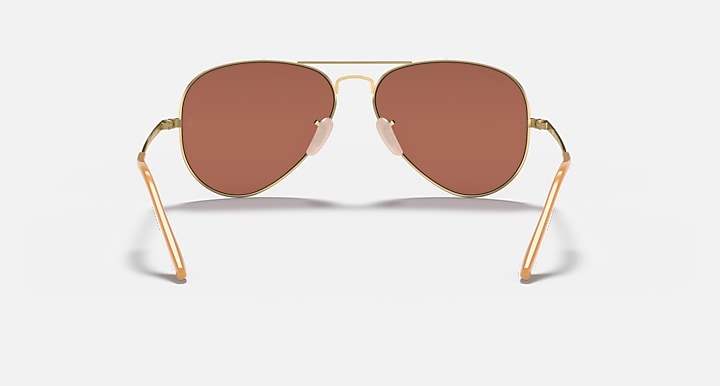 Ray-Ban aviator metal sunglasses with brown lenses and gold frame, front full-frame view