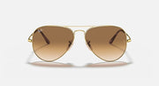 Ray-Ban Aviator Metal II sunglasses, front view, gold frame with amber-brown lenses