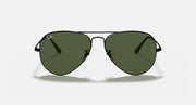 Ray-Ban aviator metal sunglasses, dark green lenses, black metal frame front view