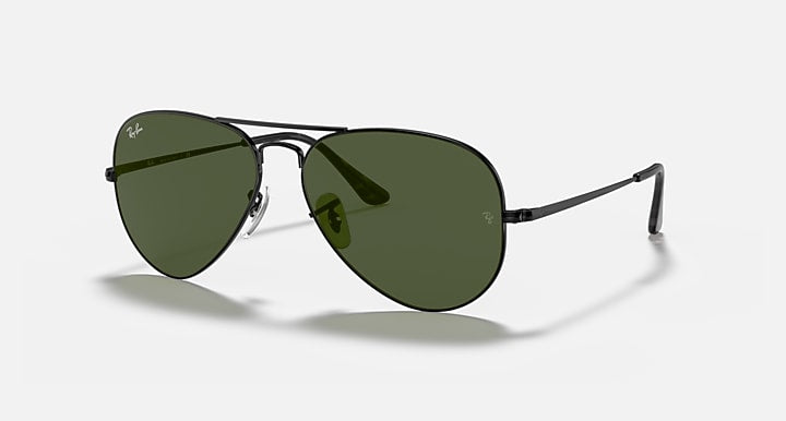 Ray-Ban aviator metal sunglasses with dark green lenses and black metal frame