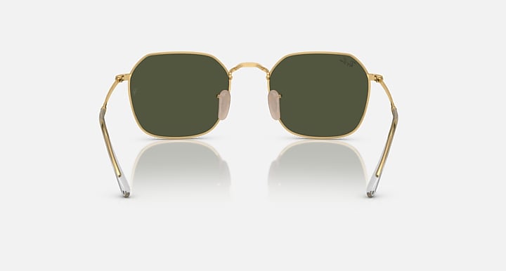 Gold-tone square sunglasses with dark green lenses and nose bridge
