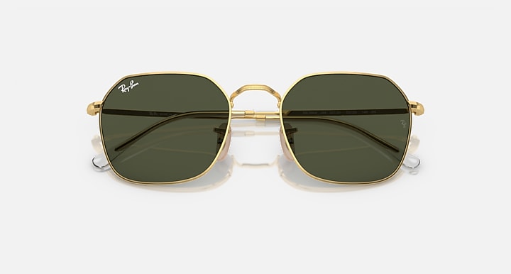 Gold-tone square sunglasses with dark green gradient lenses