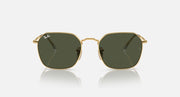 Gold-tone square sunglasses with dark green lenses, front view
