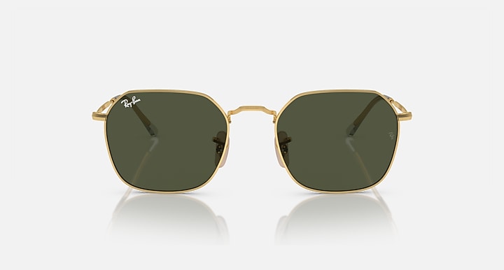 Gold-tone square sunglasses with dark green lenses, front view