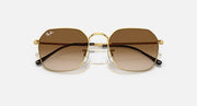 Metal sunglasses with gold frame and brown mirrored gradient lenses; close front view.