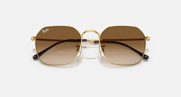 Metal sunglasses with gold frame and brown mirrored gradient lenses; close front view.