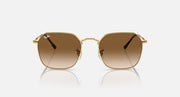 Metal sunglasses with gold frame and dark brown lenses; front view.