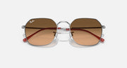 Ray-Ban Jim sunglasses top view: silver frame, brown gradient lenses, red inner arms