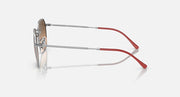 Ray-Ban Jim sunglasses side view with silver metal frame and red temple arms