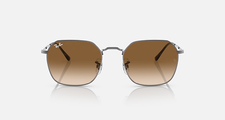 Square sunglasses with silver frame and warm brown gradient lenses, front view
