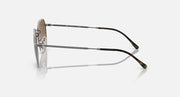 Square sunglasses side profile with silver frame and brown gradient lenses