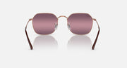 Metal sunglasses with rose gold frame and purple gradient lenses; front view.