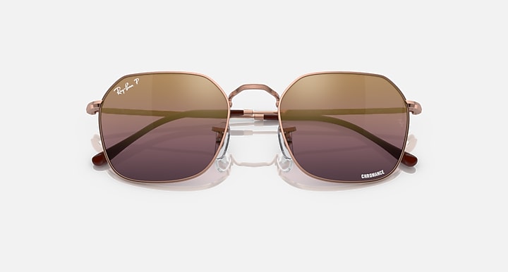 Metal sunglasses with rose gold frame and brown-purple mirrored gradient lenses.