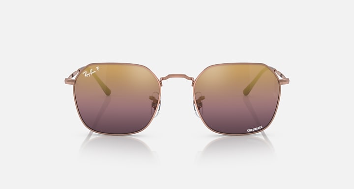 Metal sunglasses with rose gold frame and tinted gradient lenses; front view.