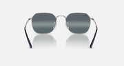 Square sunglasses with dark gray lenses, silver frame, and dark temple arms