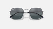 Square sunglasses with silver frame and dark smoke gradient lenses, front view