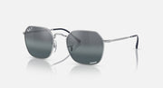 Square sunglasses with silver frame and dark gray mirrored gradient lenses
