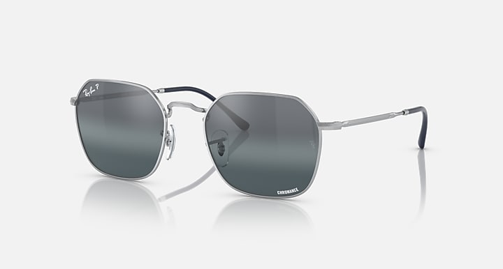 Square sunglasses with silver frame and dark gray mirrored gradient lenses