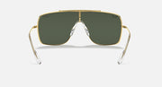 Front view gold-tone sunglasses with dark green lenses and hinged metal arms