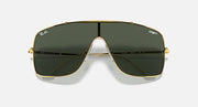 Top view gold-tone sunglasses with dark green lenses and central bridge bar