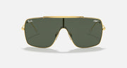 Gold-tone aviator sunglasses with dark green lenses, straight-on front view