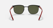 Ray-Ban RB3698M sunglasses with red frame and green-tinted lenses
