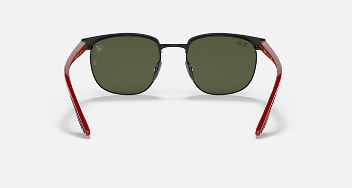 Ray-Ban RB3698M sunglasses with red frame and green-tinted lenses