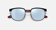 Ray-Ban RB3698M sunglasses with black frame and light blue mirrored lenses