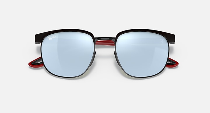 Ray-Ban RB3698M sunglasses with black frame and light blue mirrored lenses