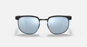 Ray-Ban RB3698M sunglasses with matte black frame and light blue mirrored lenses