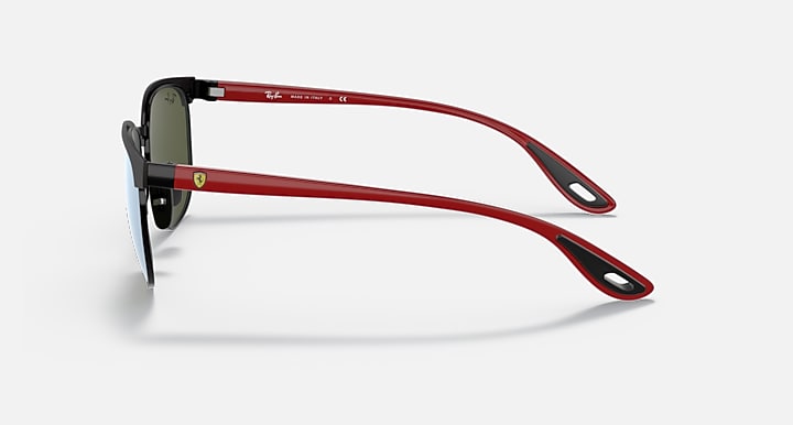 Ray-Ban RB3698M sunglasses side view with red temple arms and dark frame