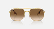 Gold frame square sunglasses with brown gradient lenses, front view