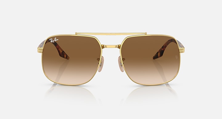 Gold frame square sunglasses with brown gradient lenses, front view